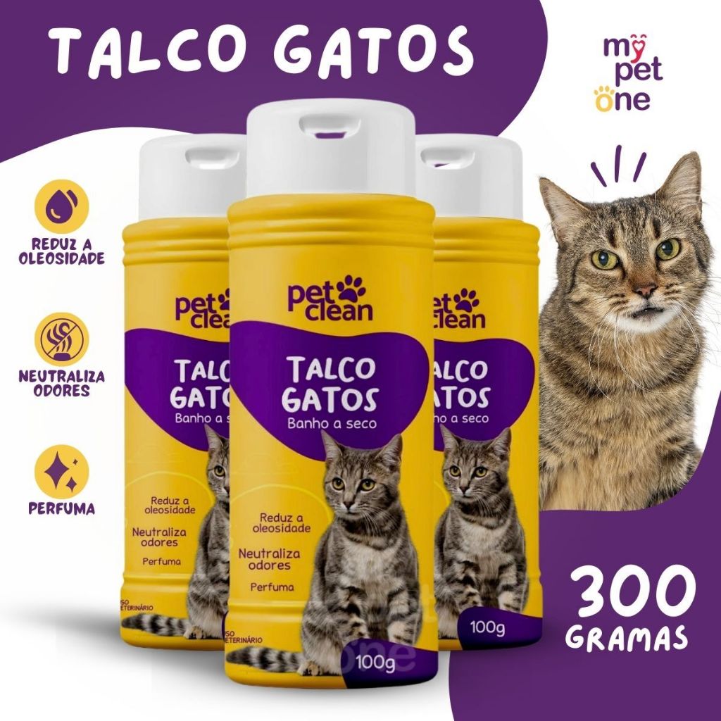 Kit 3 Talco Gatos Banho a Seco Pet Clean - 100g em Oferta na Shopee