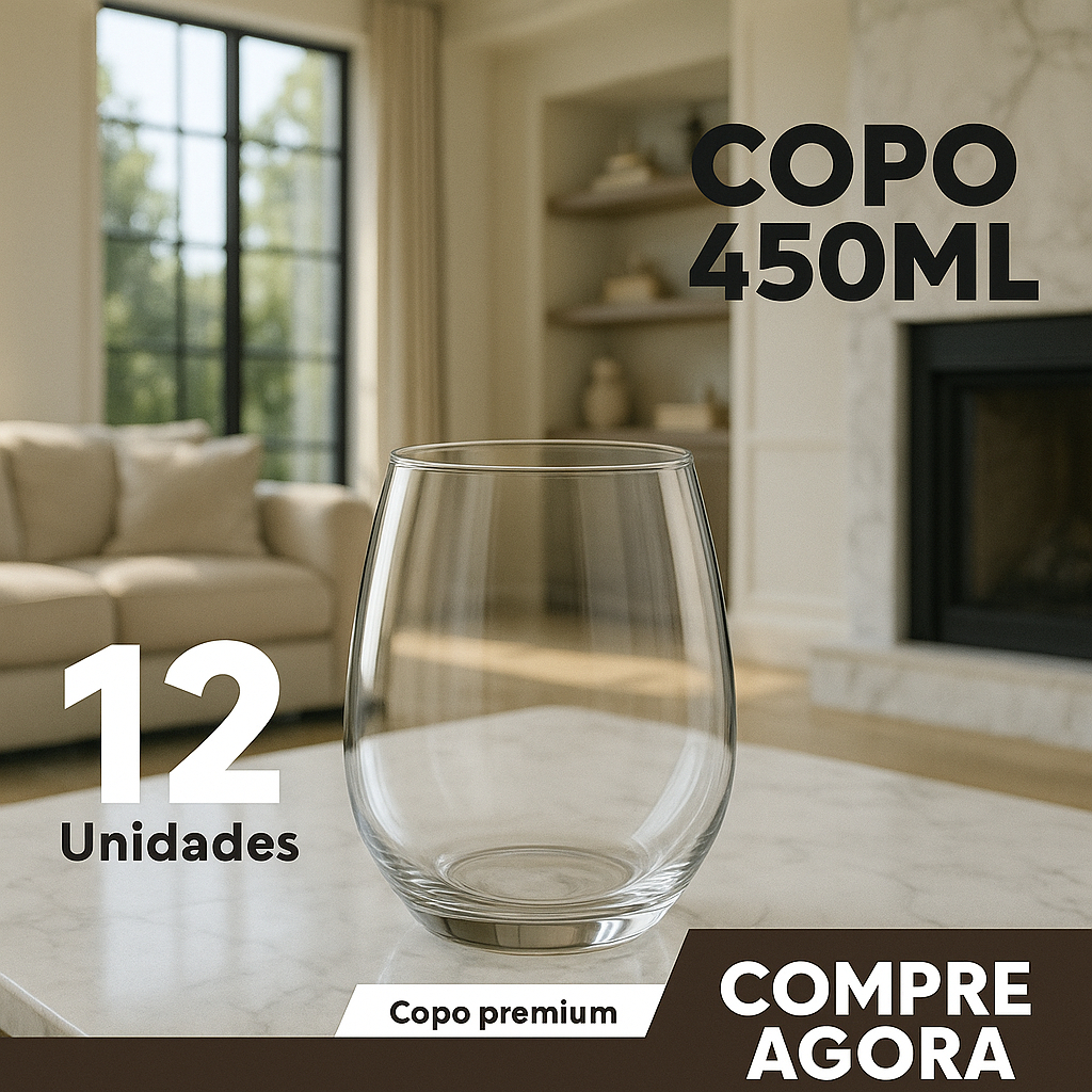 Kit 12 Copos De Vidro Resistente 450ml Para Suco Água Refrigerante em Oferta na Shopee