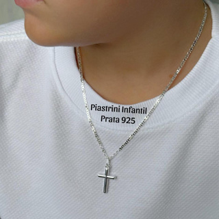 Corrente Piastrine Prata 925 Infantil + Pingente Cruz Antialérgico Masculino em Oferta na Shopee