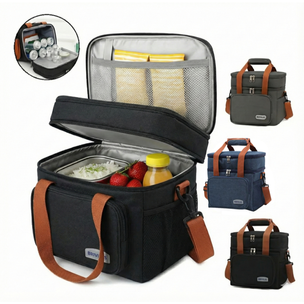 Bolsa Térmica Sacola para Lancheiras Marmitas Dupla Camada Mantem Comidas Bebidas Gelada Impermeável Portátil 2 Andares