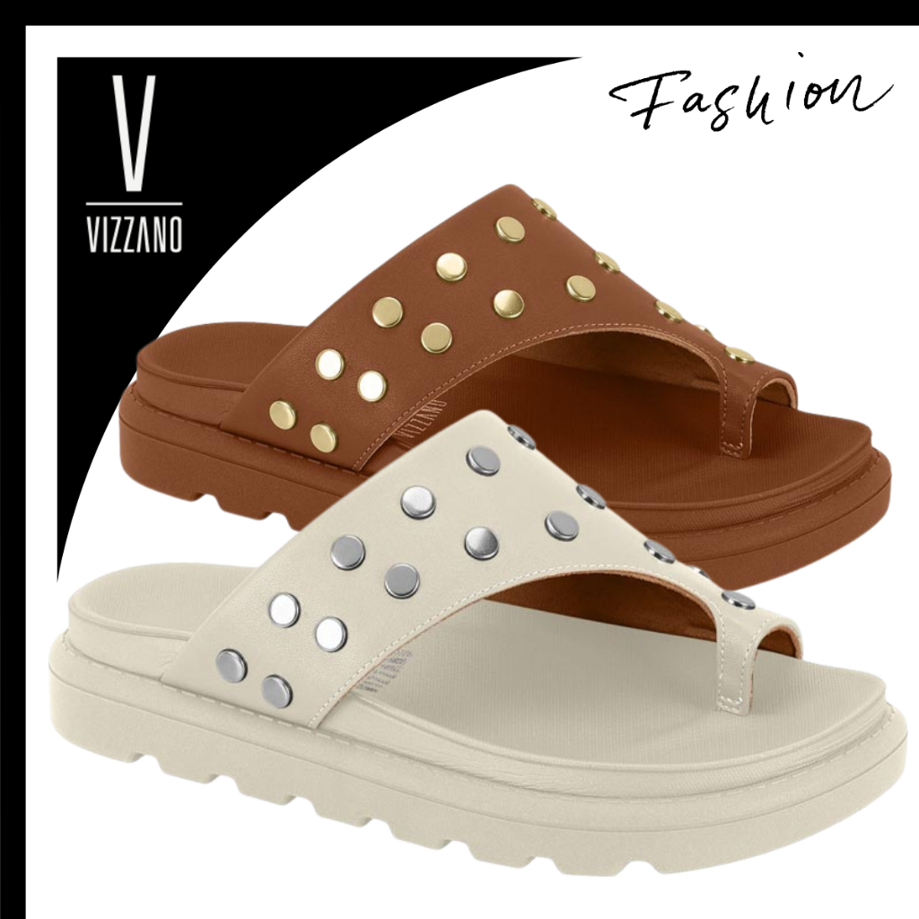 Sandália Papete Vizzano Feminina Tratorada Casual Confortável Tachas Metalizadas Macia Original em Oferta na Shopee