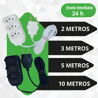 Extensão Elétrica 2, 3, 5, 10 Metros Branca e Preto Extensão Tomadas Compacta em Oferta na Shopee