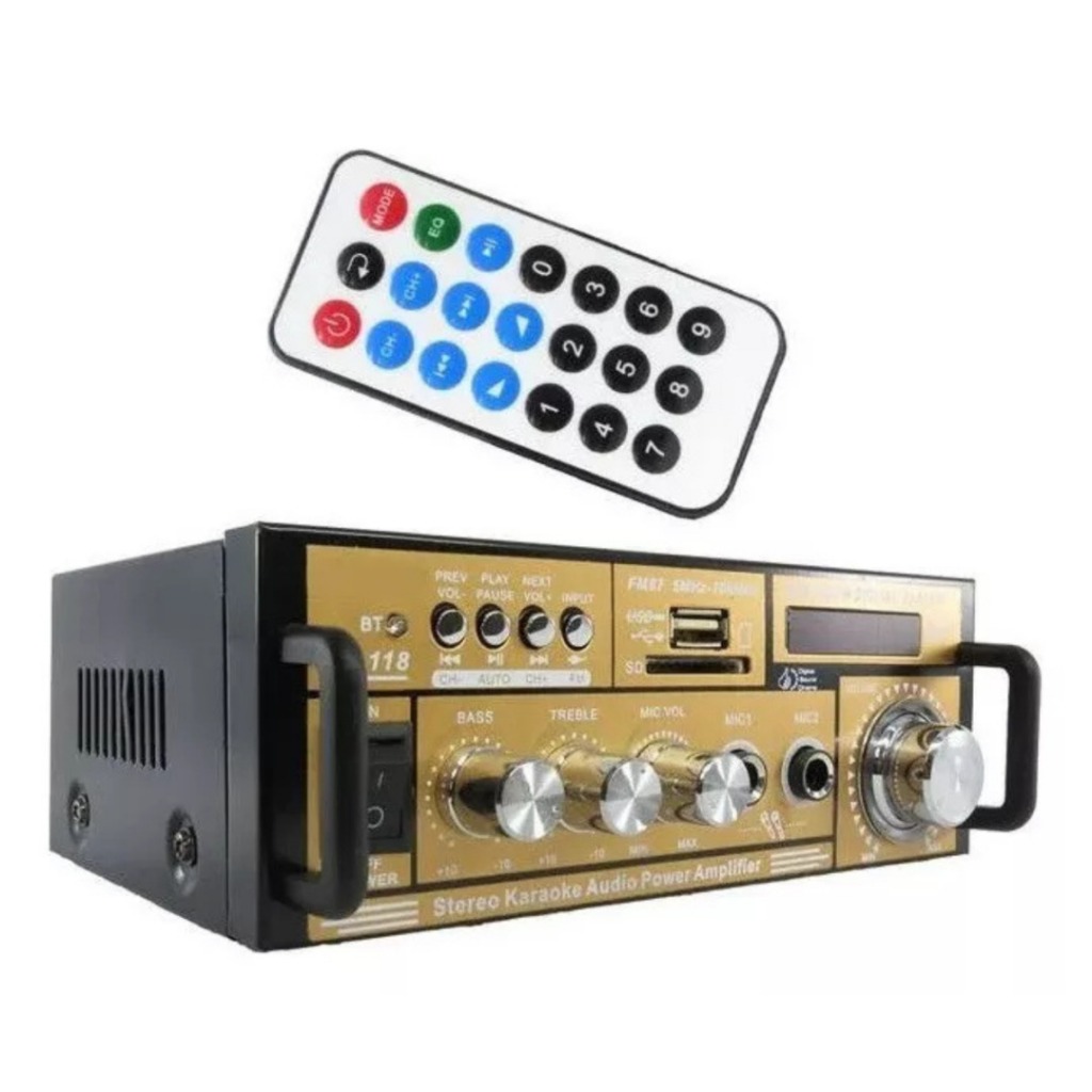 Mini Amplificador Bluetooth Radio Amplificador Receiver Usb Sd Som Radio Fm 2 Canais Karaokê