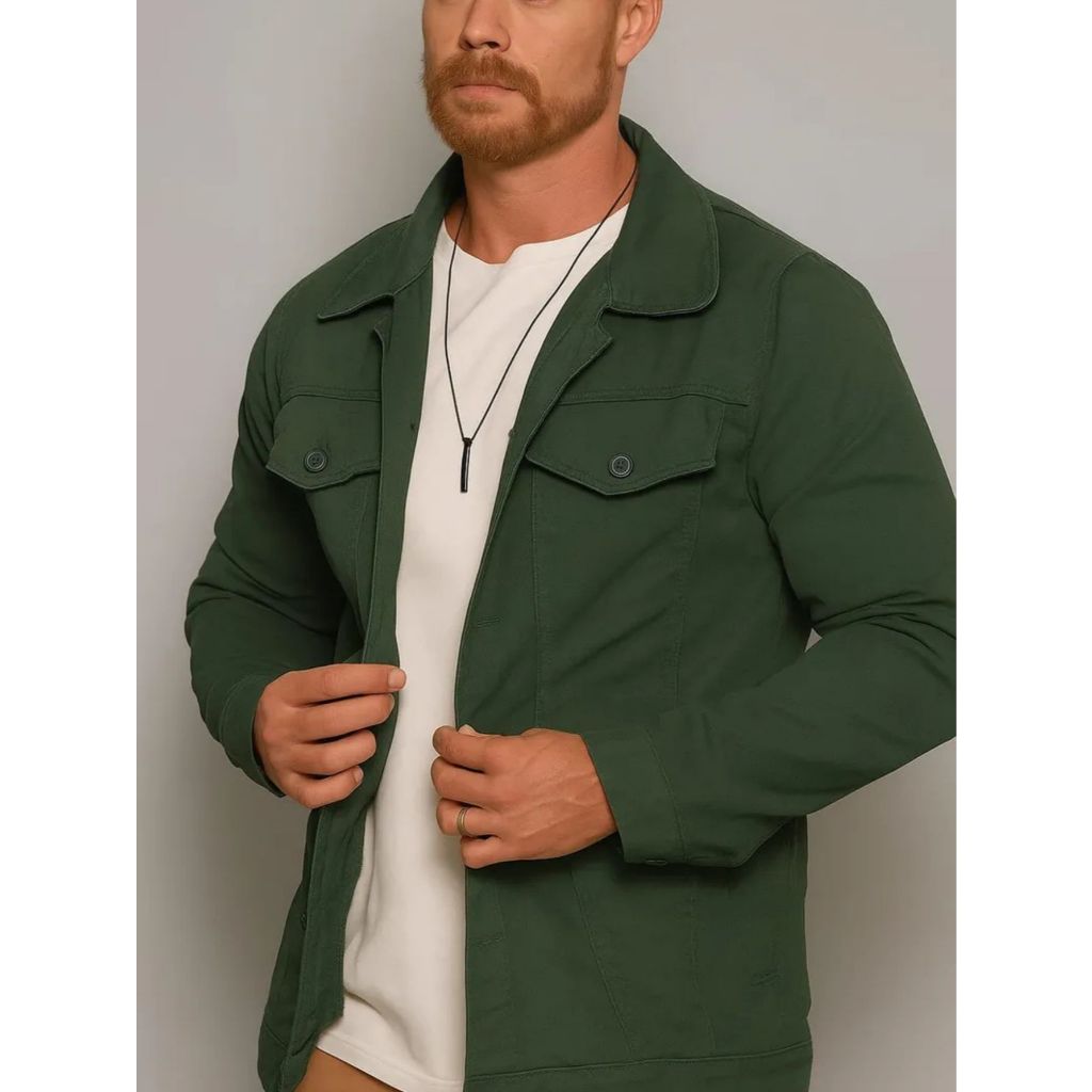 Jaqueta Jeans Masculina Verde Militar Elegante E Confortável