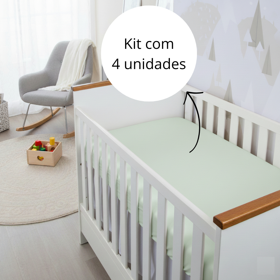 Kit 4 Lençol Quarto de Bebê Berço Padrão Americano com Elástico Percal Super Macio