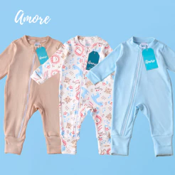 Kit 3 Macacão de Bebê Amore com Zíper Infantil Menino RN ao GG 100% Algodão