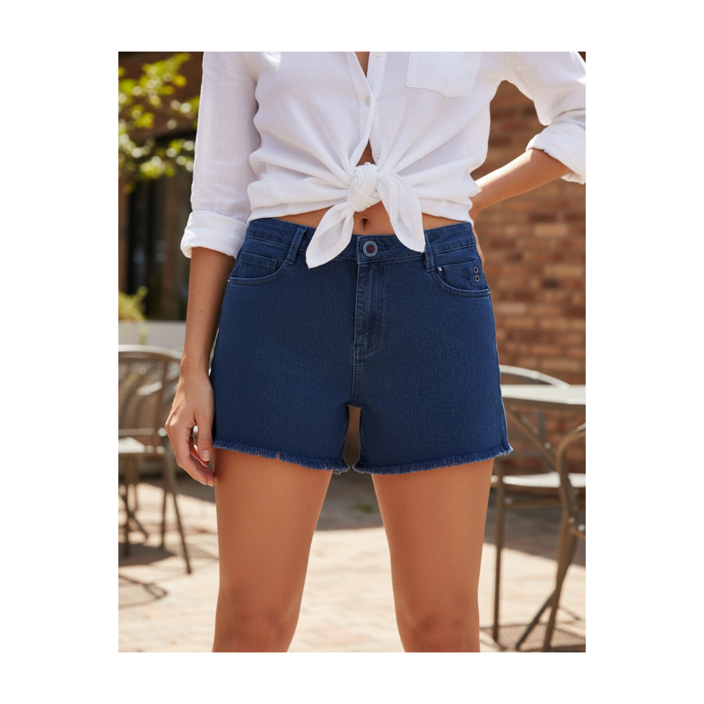 Bermuda Jeans Feminina -Shorts Jeans Azul Escuro Blue 3 Denim 2713