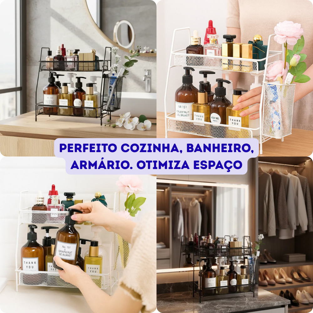 Organizador Multiuso 2 Andares Aramado Multiuso Casa Cozinha Banheiro Escritório Lavanderia Escritório Presente Pto Br
