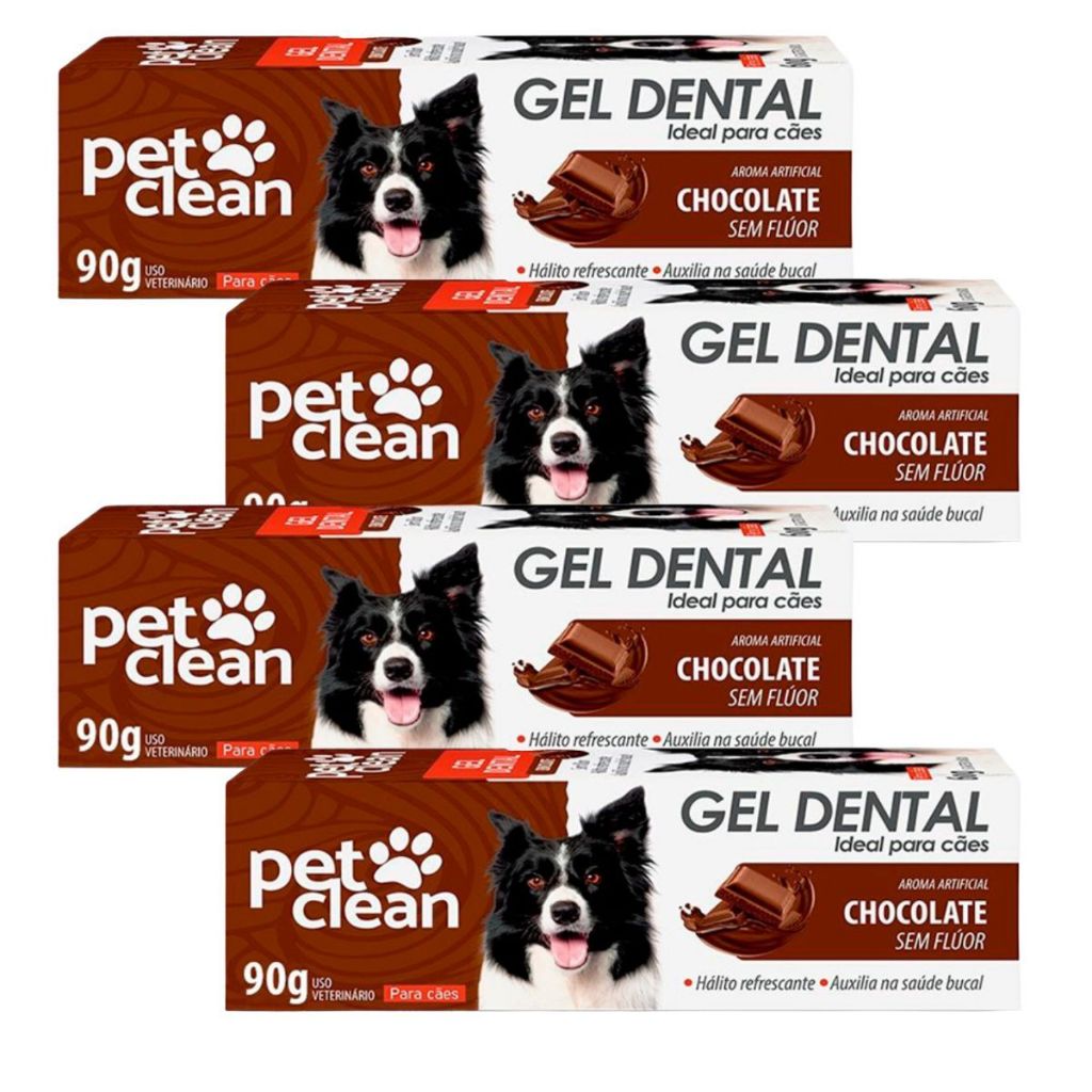 Kit 4 Pasta de Dente Cães e Gatos Pet Clean Gel Dental 90g  - Chocolate em Oferta na Shopee
