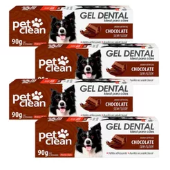 Kit 4 Pasta de Dente Cães e Gatos Pet Clean Gel Dental 90g - Chocolate