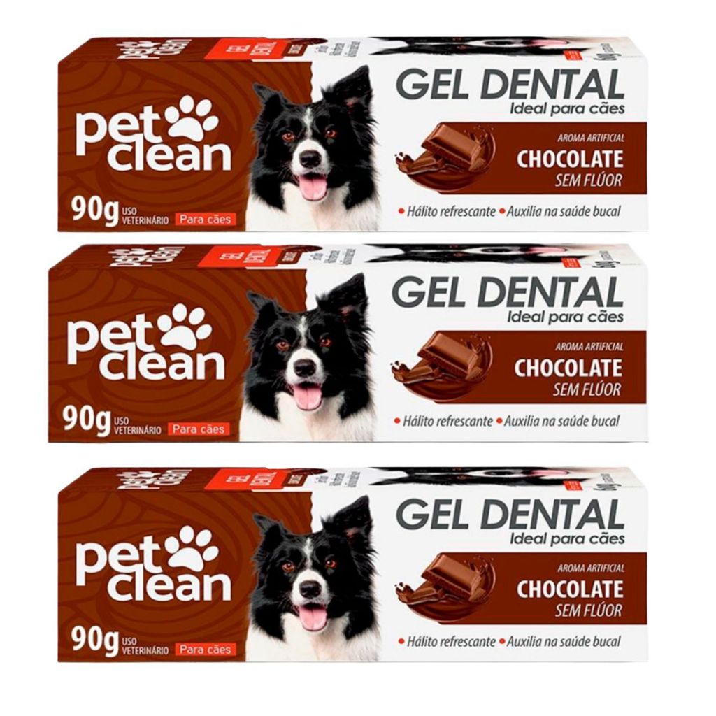 Kit 3 Pasta de Dente Cães e Gatos Pet Clean Gel Dental 90g  - Chocolate em Oferta na Shopee