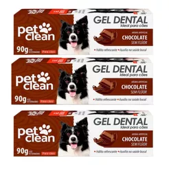 Kit 3 Pasta de Dente Cães e Gatos Pet Clean Gel Dental 90g - Chocolate