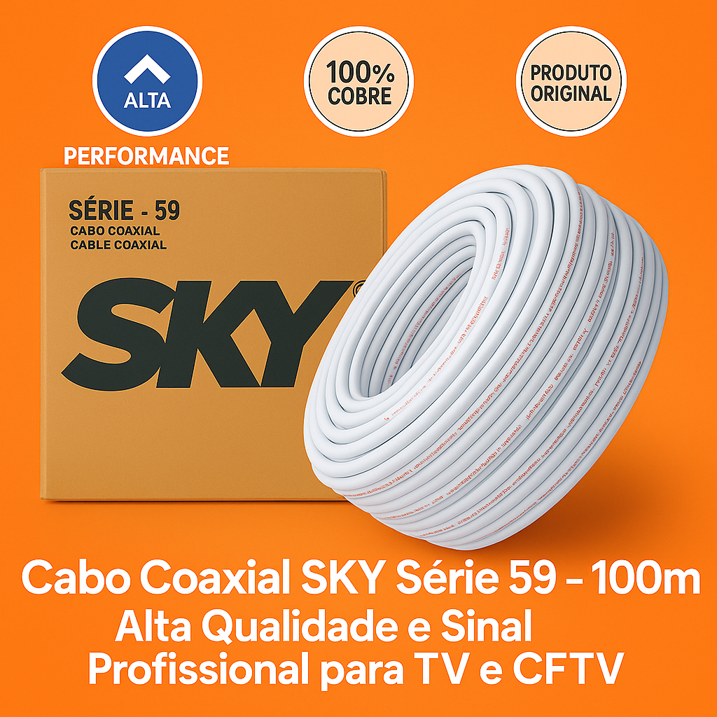 Cabo Coaxial RG6/RG59 100 Metros Cabletech 60% Malha – Sinal HD TV, CFTV e Antenas Parabólicas