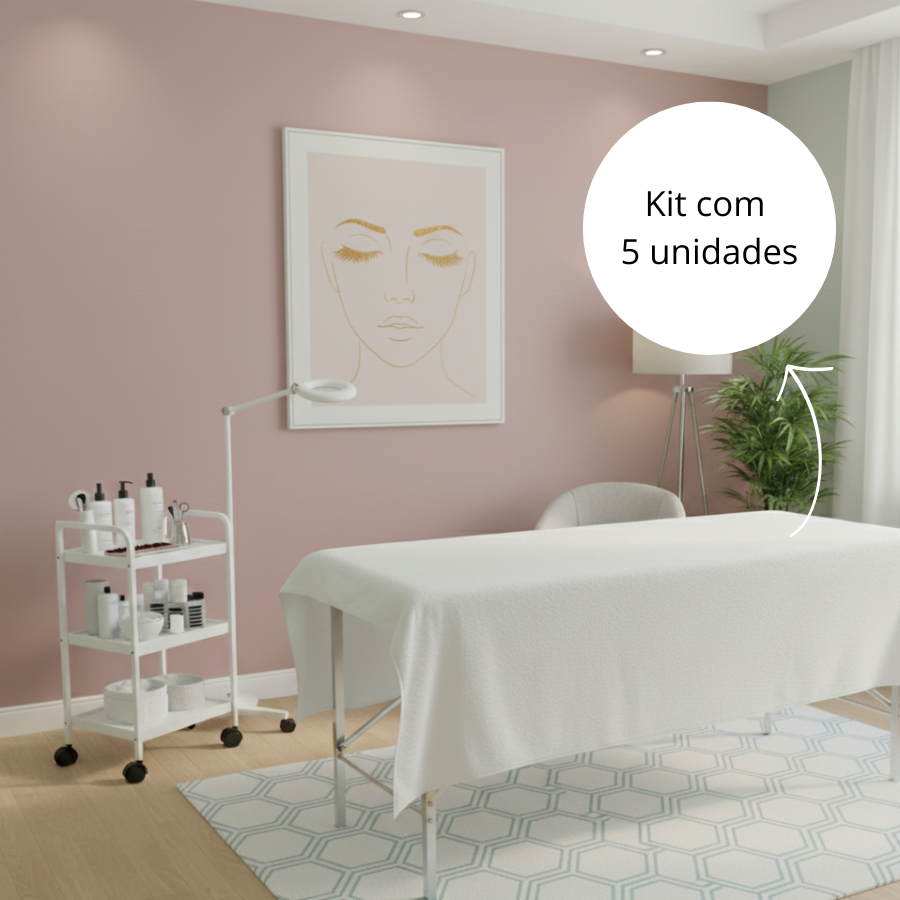 Kit 5 unidades Lençol Para Maca Hospitais Clínicas Estética Percal 400 Fios sem Elástico