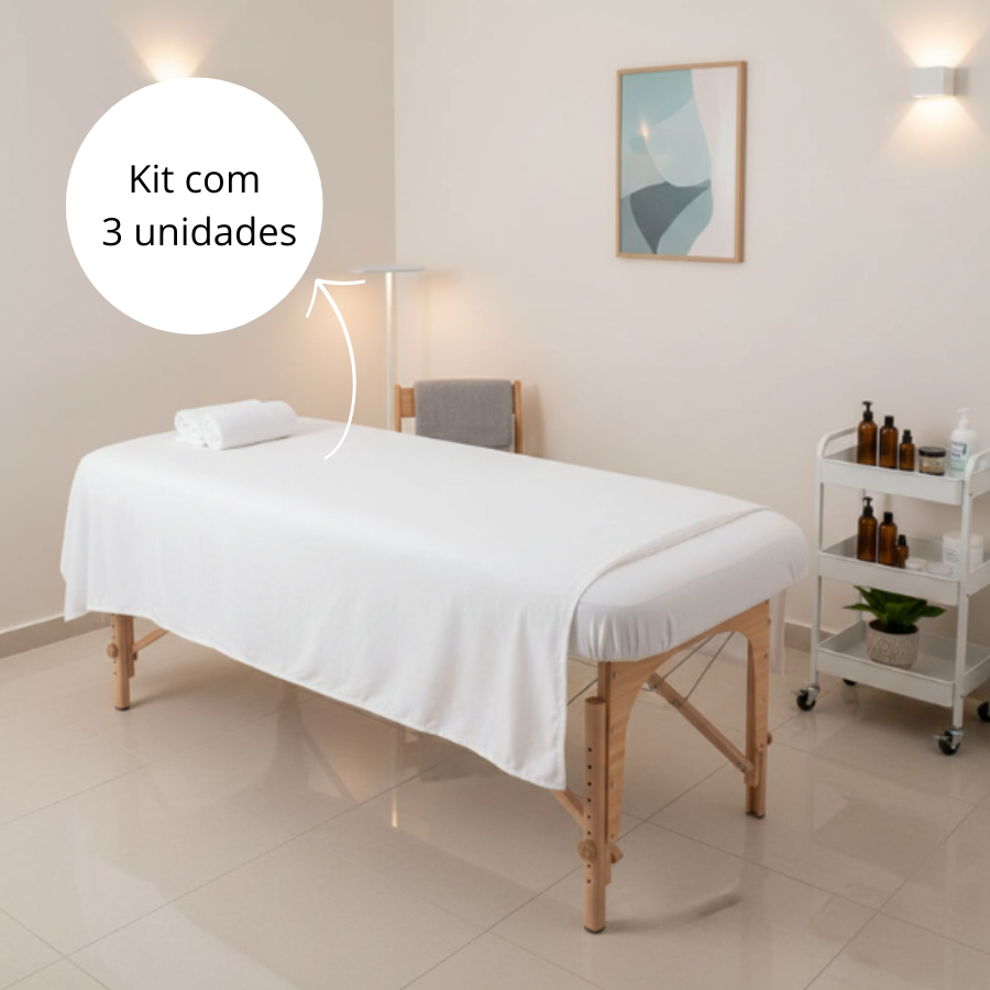 Kit 3 Lençol Para Maca Hospitais Clínicas Percal 400 Fios sem elástico Super Macio