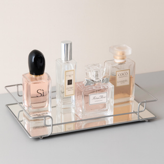 Bandeja Sofia Prata Decorativa de Metal e Base de Espelho 20x30cm para Organização em Oferta na Shopee