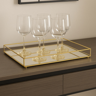 Bandeja Helo Decorativa de Espelho com Metal Base Retangular 20x30cm Organização Ambientes em Oferta na Shopee