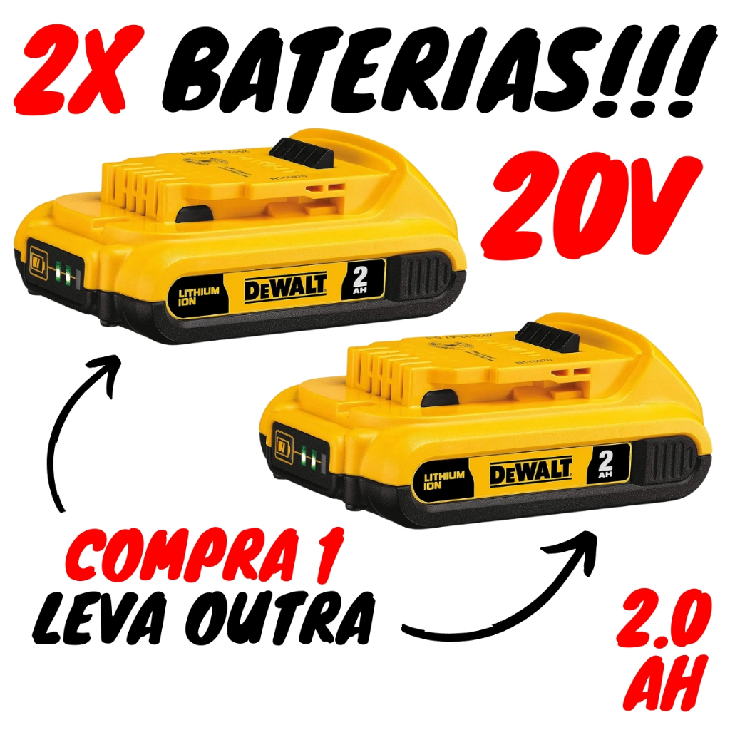 2x Bateria 20v 2ah Com Led (dcb203-b3) Original Dewalt