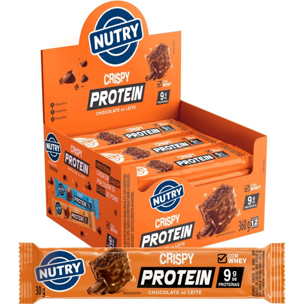 Nutry Barras de Proteínas Crispy Chocolate ao Leite Com 12 Unidades de 30g em Oferta na Shopee
