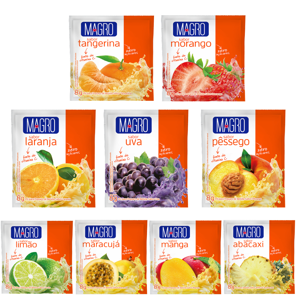 Refresco Magro Sabores Variados, Zero Açúcares, vitamina C, com polpa de fruta 8g - Kit com 15 Unds. em Oferta na Shopee