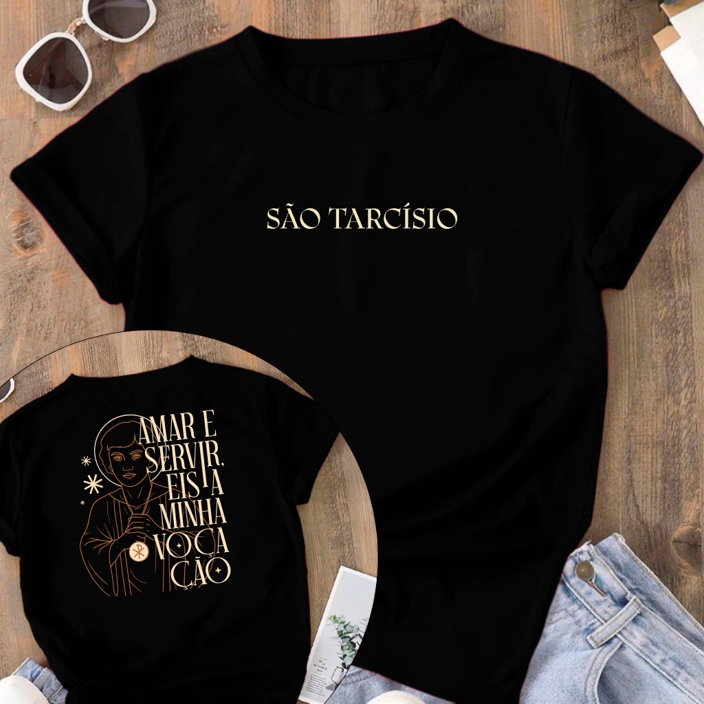 Camiseta Tradicional Adulto Infantil São Tarcisio coroinha Igreja Religiosa  Blusa Estampada 100% Algodão Unissex