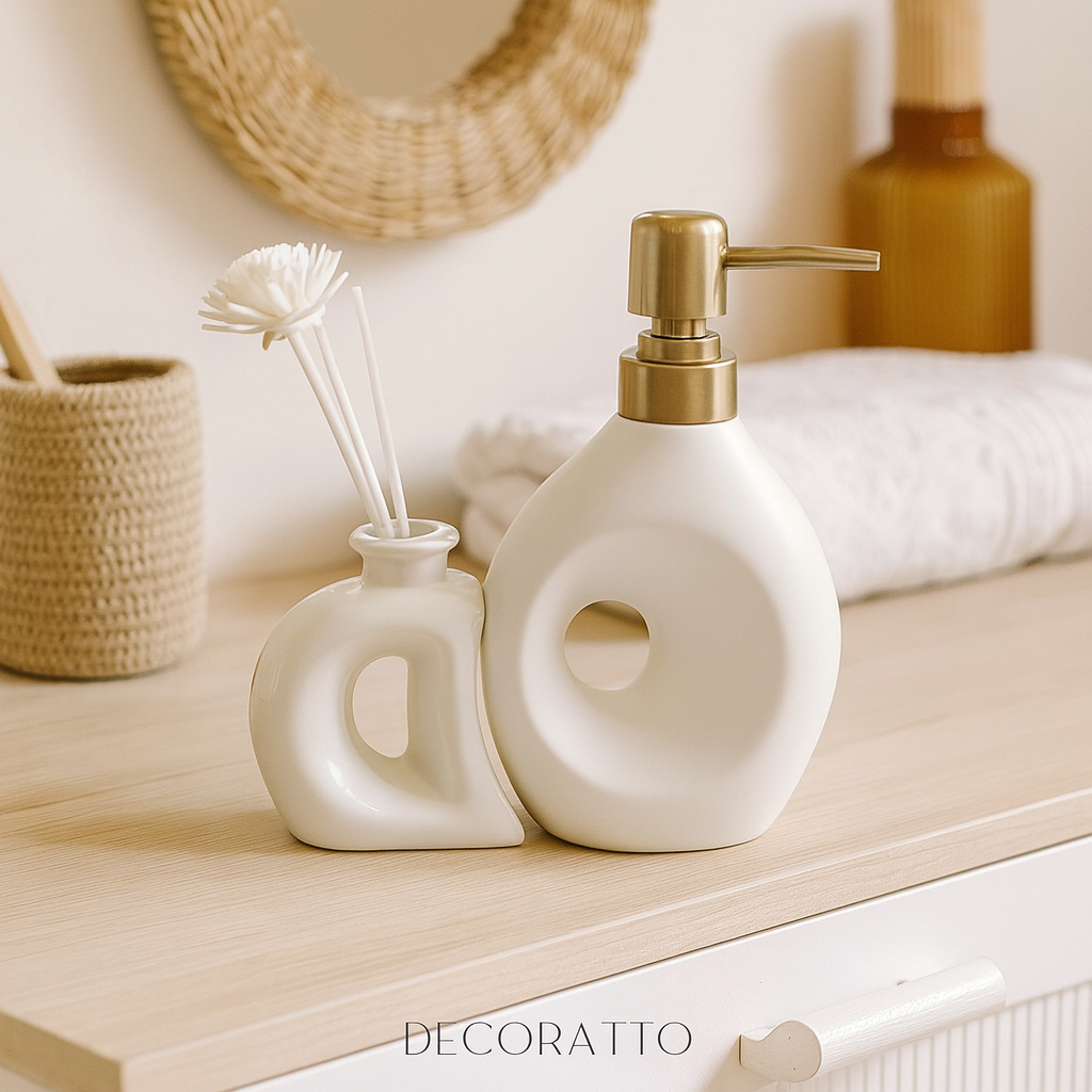 Kit Banheiro Lavabo Conjunto Saboneteira Difusor Porcelana 2 Peças - Modelo Orgânico Curvas Encaixe em Oferta na Shopee