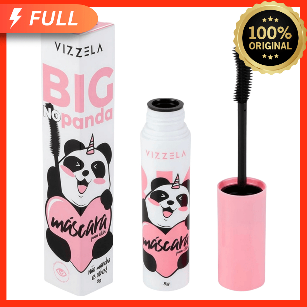 Máscara Rímel Para Cílios Big No Panda Vizzela Vegano 5g Volumão Preta Pincel Curvado Definição