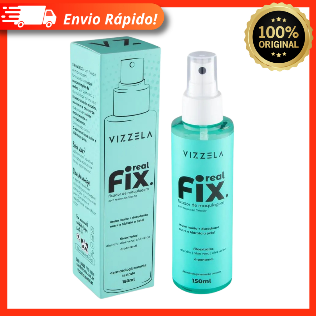 Real Fix Fixador de Maquiagem Líquido Spray - 150ml Vizzela Vegano Blindagem 100% Original