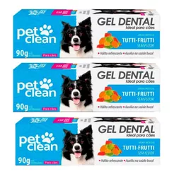 Kit 3 Pasta de Dente Cães e Gatos Pet Clean Gel Dental 90g - Tutty Frutty