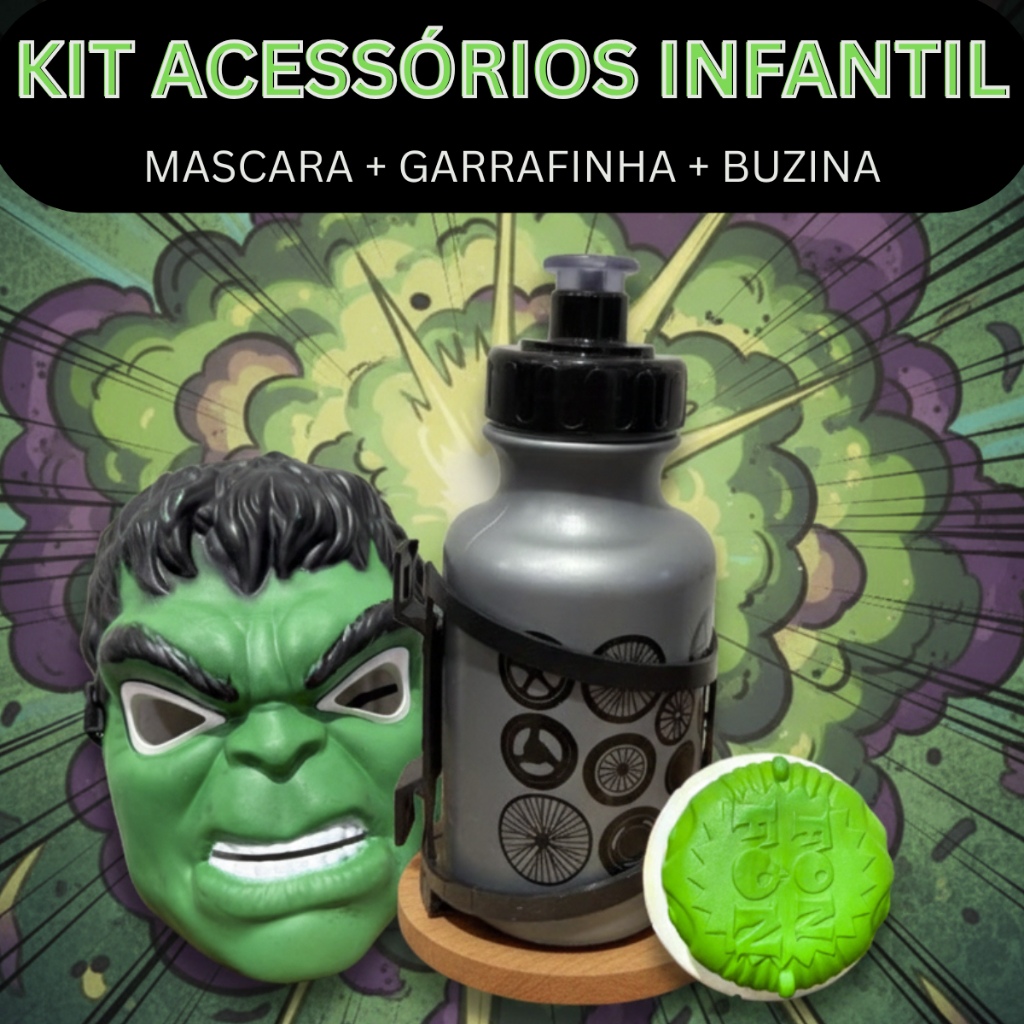 Kit Acessórios Infantil Para Bicicleta – Máscara + Garrafinha + Buzina Fon Fon