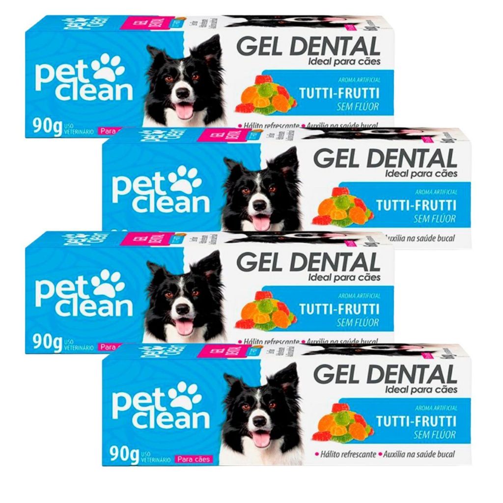 Kit 4 Pasta de Dente Cães e Gatos Pet Clean Gel Dental 90g - Tutty Frutty
