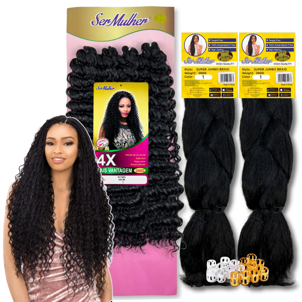 Kit Tranças Gypsy Cabelo Cacheado Crochet Orgânico Ritmo Ser Mulher + 2 Jumbo Box Braid