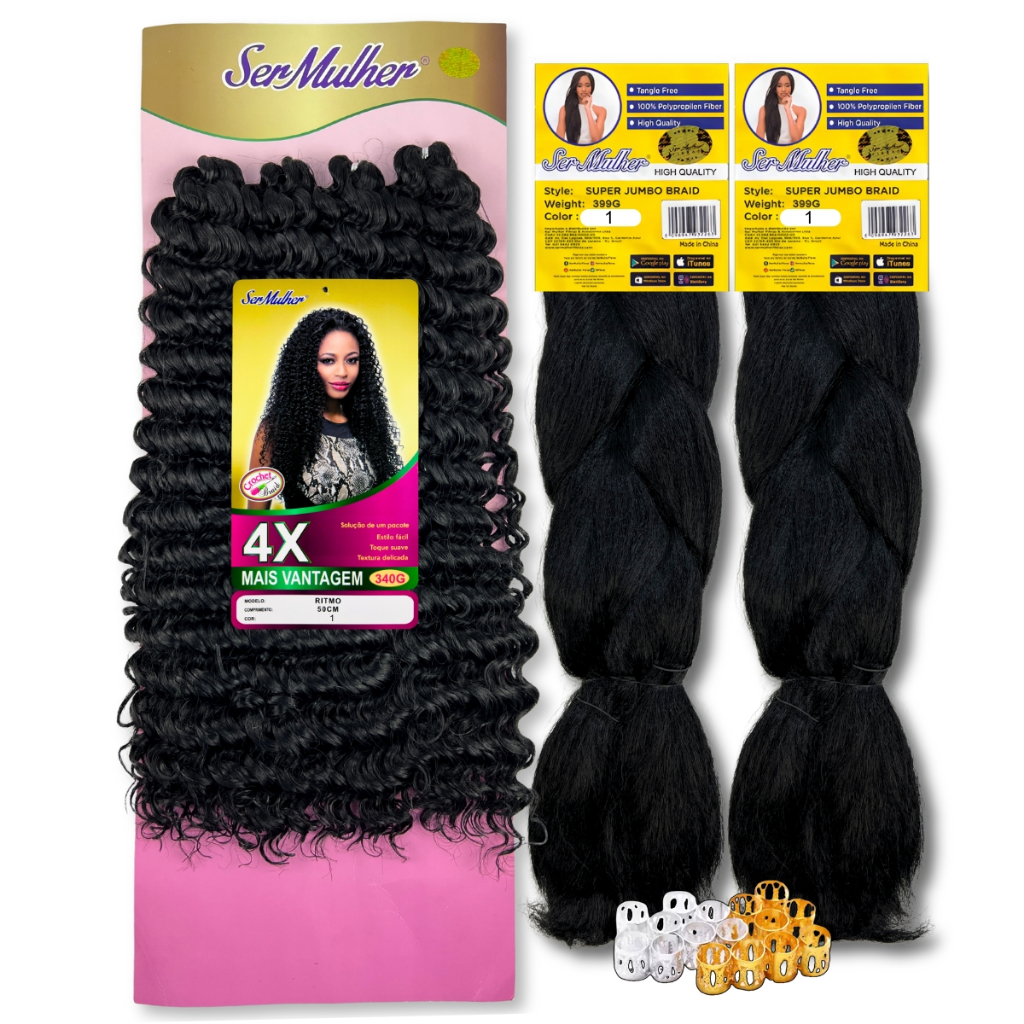 Kit Tranças Gypsy 2 Jumbo + Cabelo Cacheado Ritmo Ser Mulher Fibra Orgânica Crochet