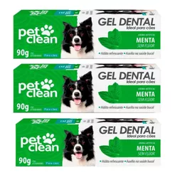 Kit 3 Pasta de Dente Cães e Gatos Pet Clean Gel Dental 90g - Menta
