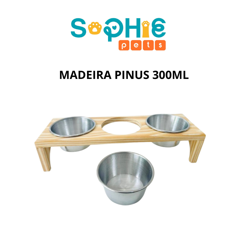 Comedouro Bebedouro Madeira Pinus Triplo Alumínio Cachorro Gato Filhote 300ml em Oferta na Shopee