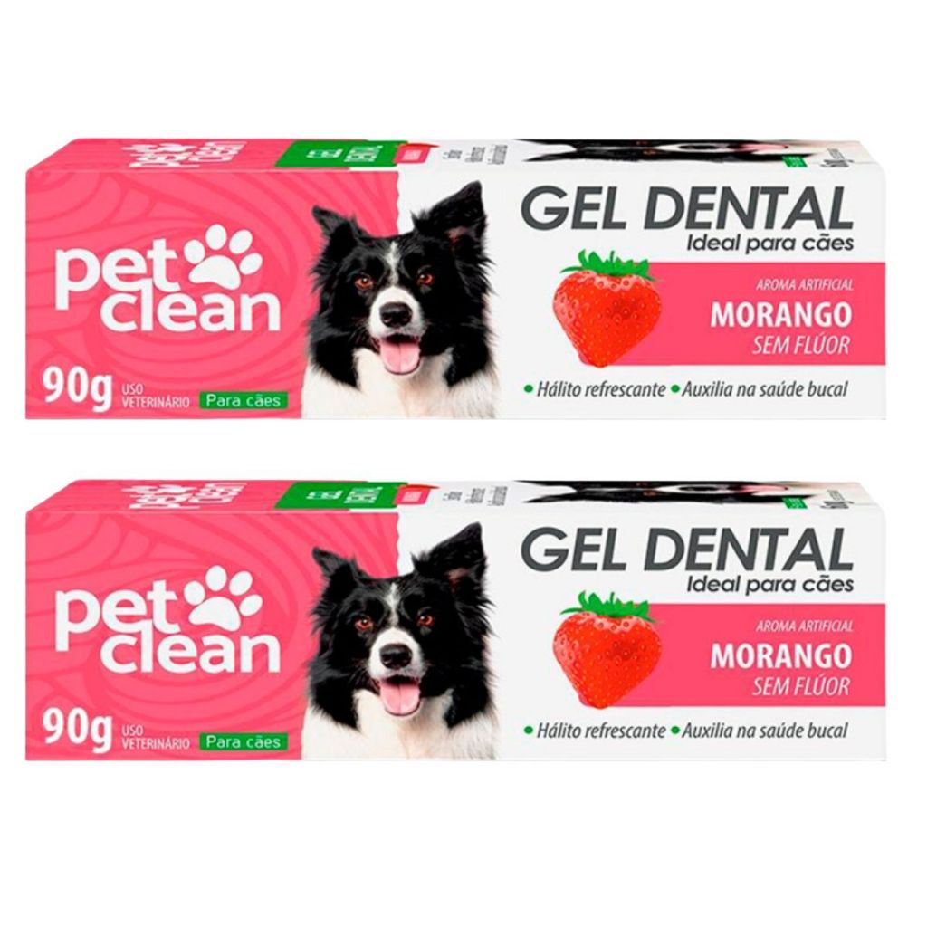 Kit 2 Pasta de Dente Cães e Gatos Pet Clean Gel Dental 90g - Morango