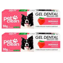 Kit 2 Pasta de Dente Cães e Gatos Pet Clean Gel Dental 90g - Morango