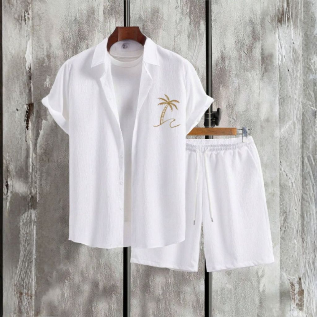 Conjunto de Verão Camisa E Short Tactel Moda Praia Lançamento Street Casual