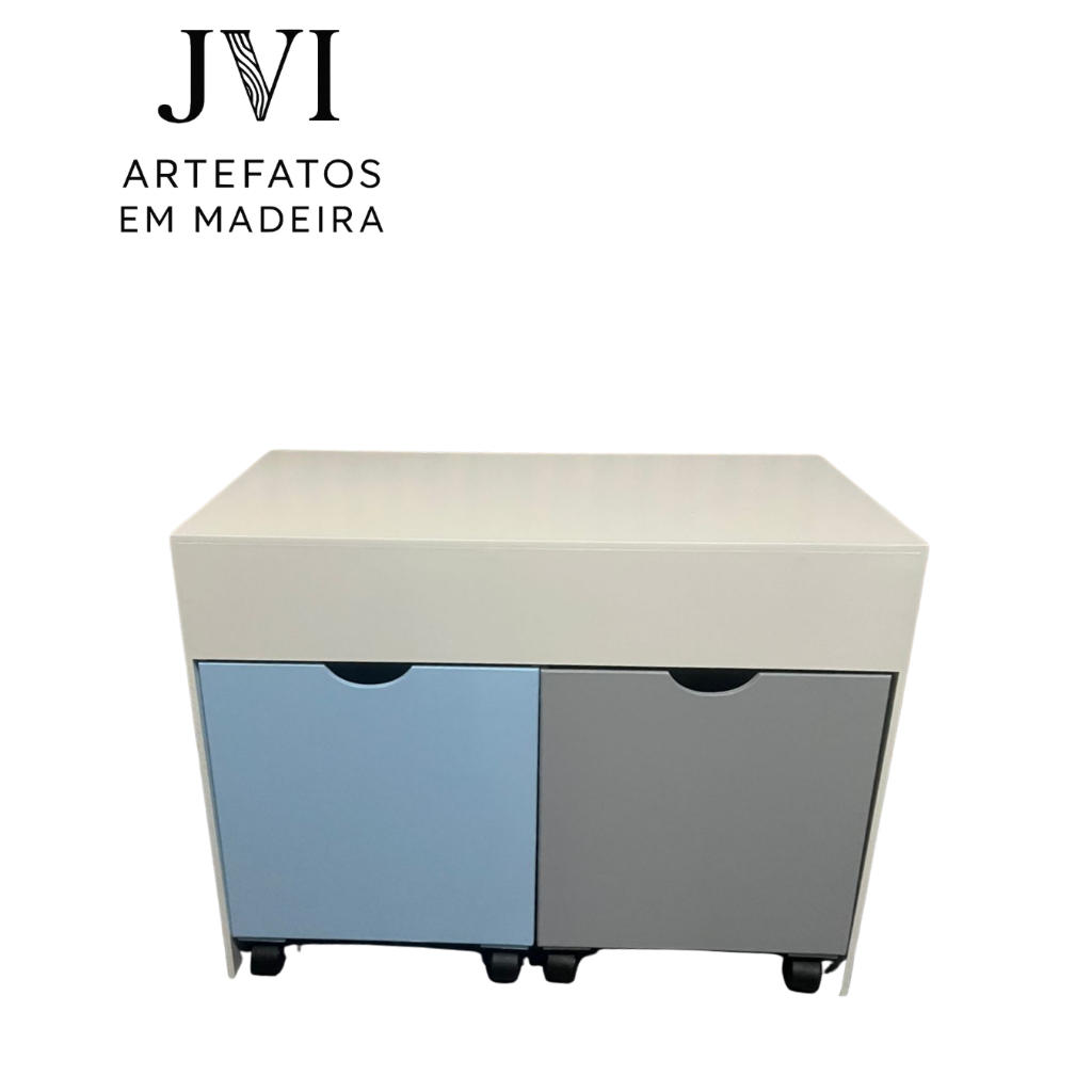 *NOVIDADE* Caixa Organizadora Infantil Azul e Cinza Com Gavetas em Mdf