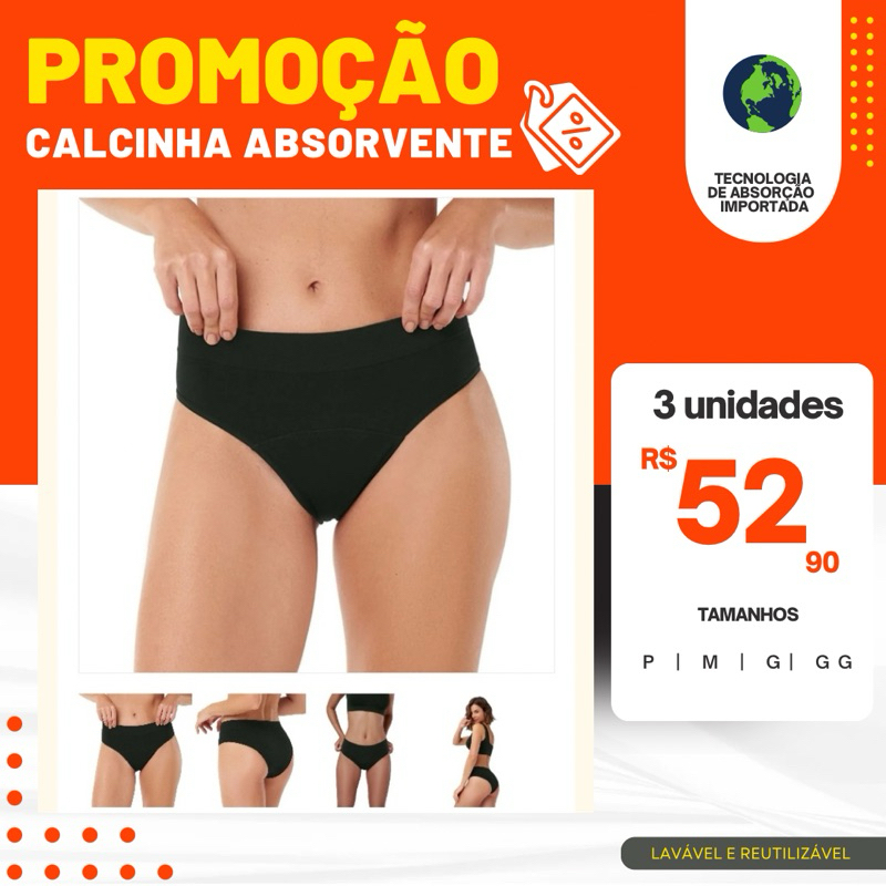 kit 3 Calcinha Absorvente Menstrual Incontinência Urinária Leve, Calcinha Reutilizável Antibacteriana em Oferta na Shopee