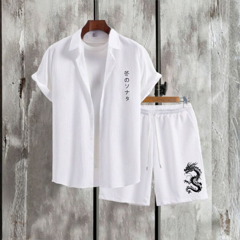 Conjunto Streetwear Camisa Linho E Short Tactel Lançamento De Verão