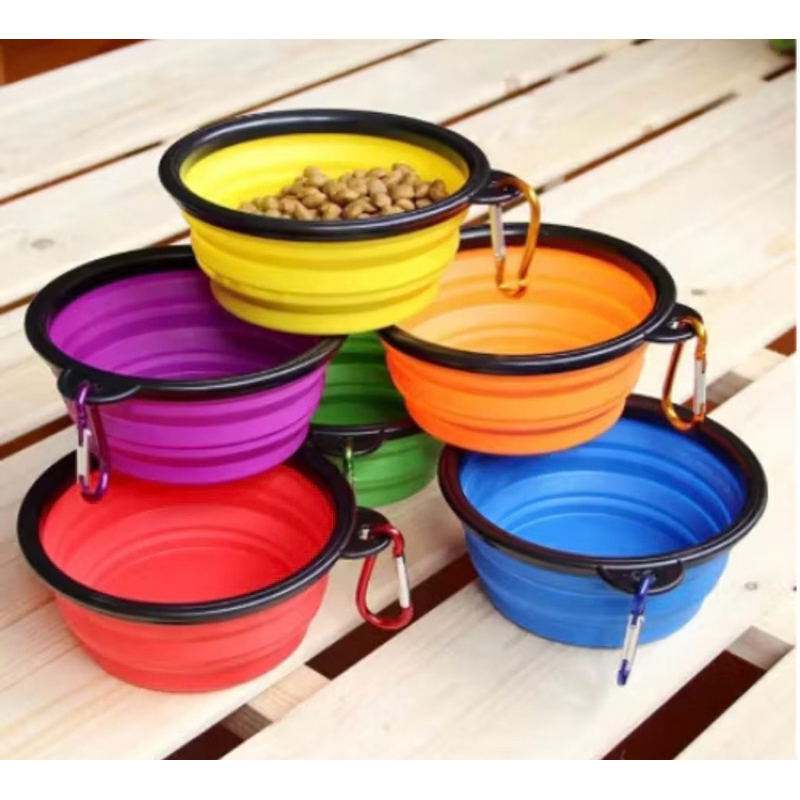 Comedouro Retrátil para Pets 500ml - Dobrável com mosquetão Bebedouro Passeios Cachorros Gatos