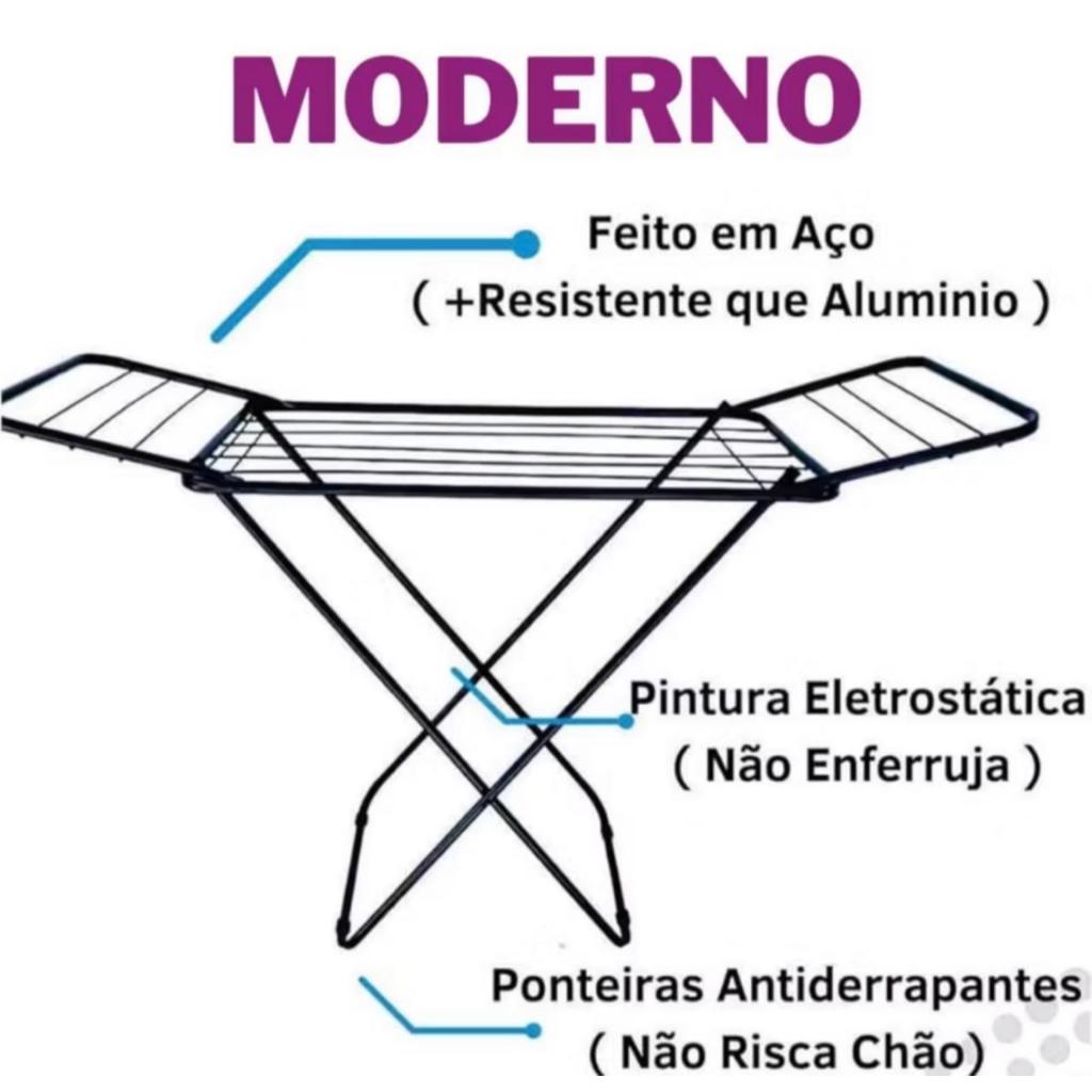 Varal De Chão Com Abas Reforçado Dobrável Aço Secalux 12kg Varal de Apartamento Retratil