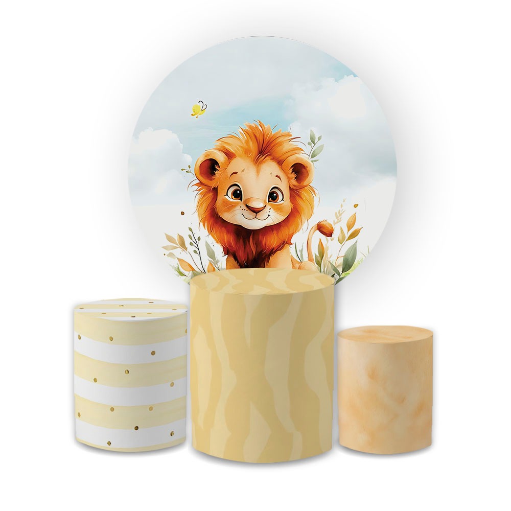 Kit Decorativo Painel + Trio de Cilindros Tema Safari Estampas Animais Cute Festa Personalizada