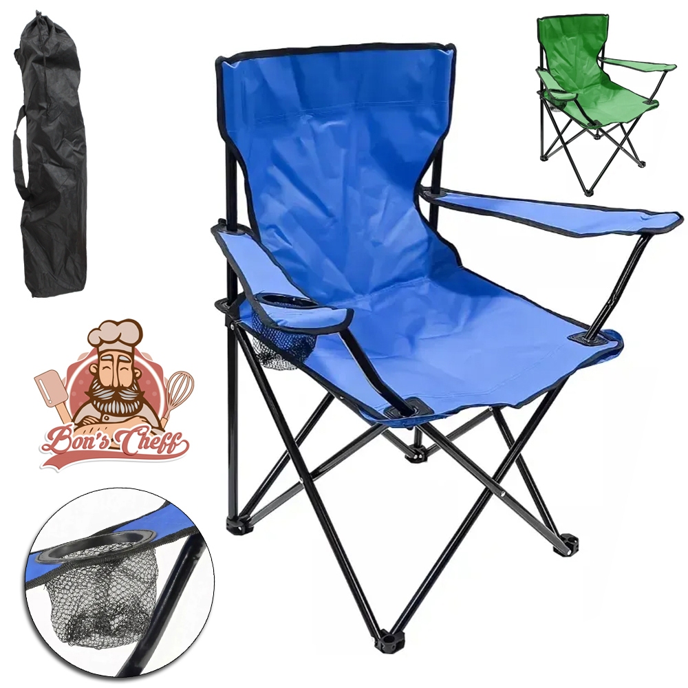 Cadeira Dobrável Portátil Camping Pesca Apoio de Braço + Porta Copo + Bolsa Transporte – Resistente