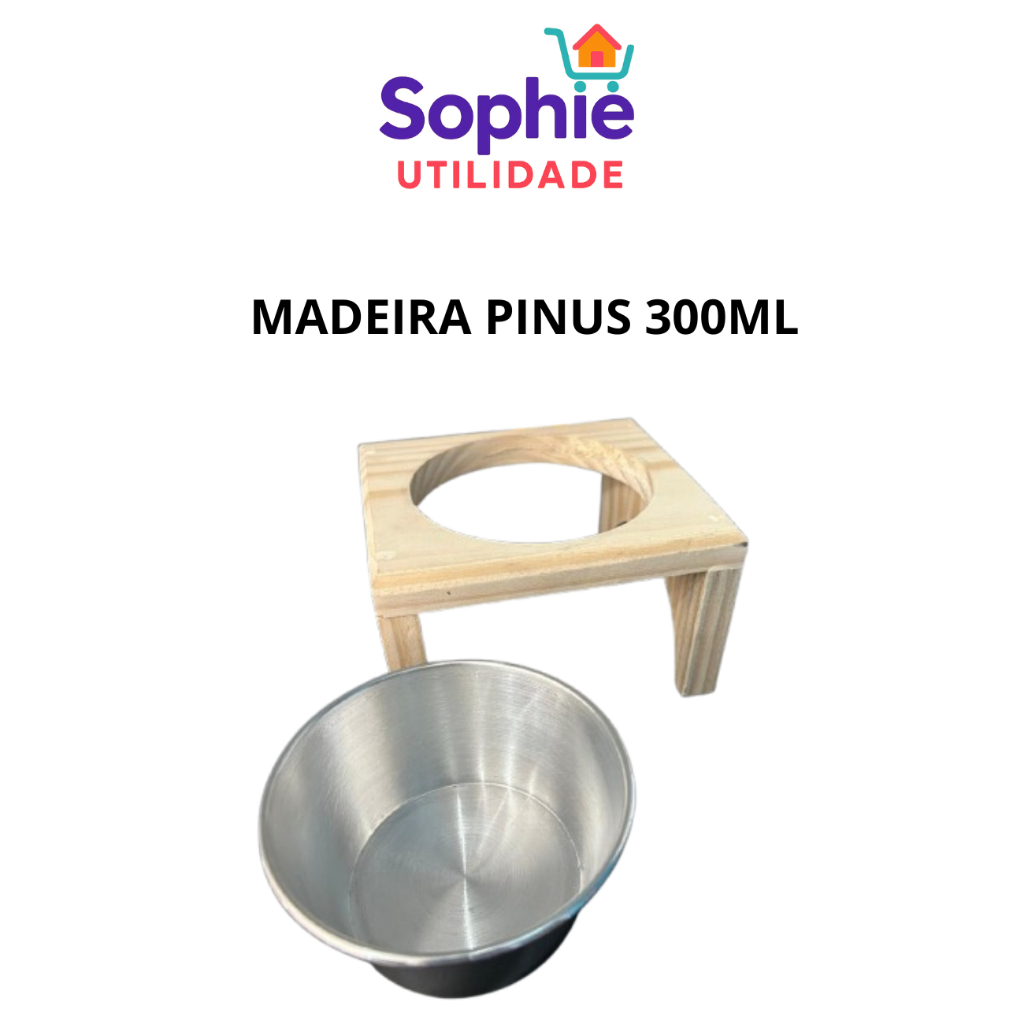 Comedouro Bebedouro Madeira Pinus Individual Alumínio Cachorro Gato Filhote 300ml em Oferta na Shopee