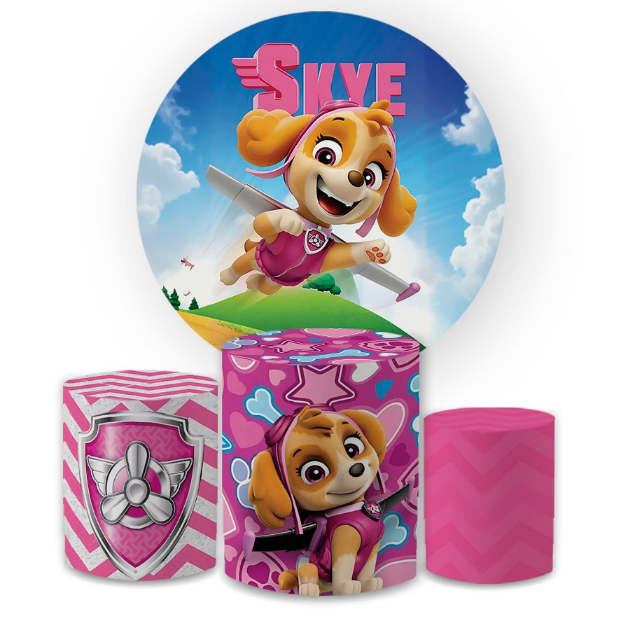 Kit Capa Painel Redondo + Trio Capas Cilindros Veste Fácil Decoração Infantil Tema Sky Patrulh@ C. em Oferta na Shopee