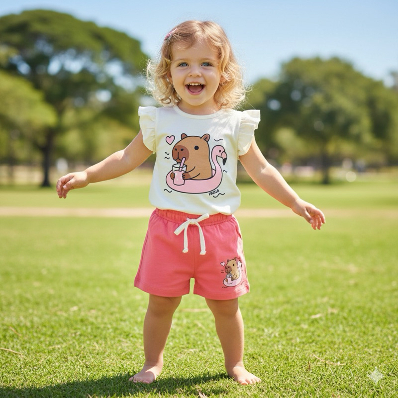 Conjunto Infantil Menina Capivara - Pronta Entrega 2 ao 14 em Oferta na Shopee