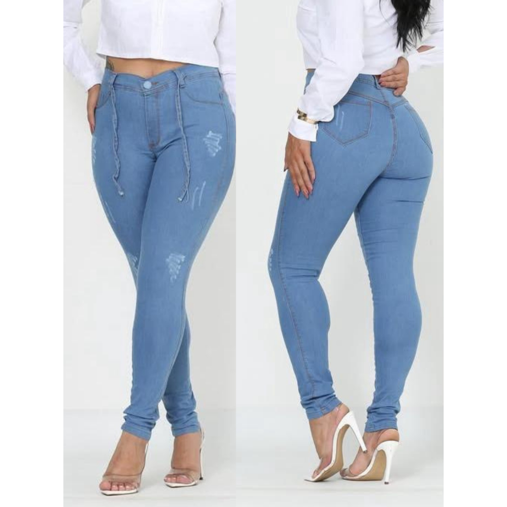 calça jeans feminina marmorizada com Lycra empina bumbum