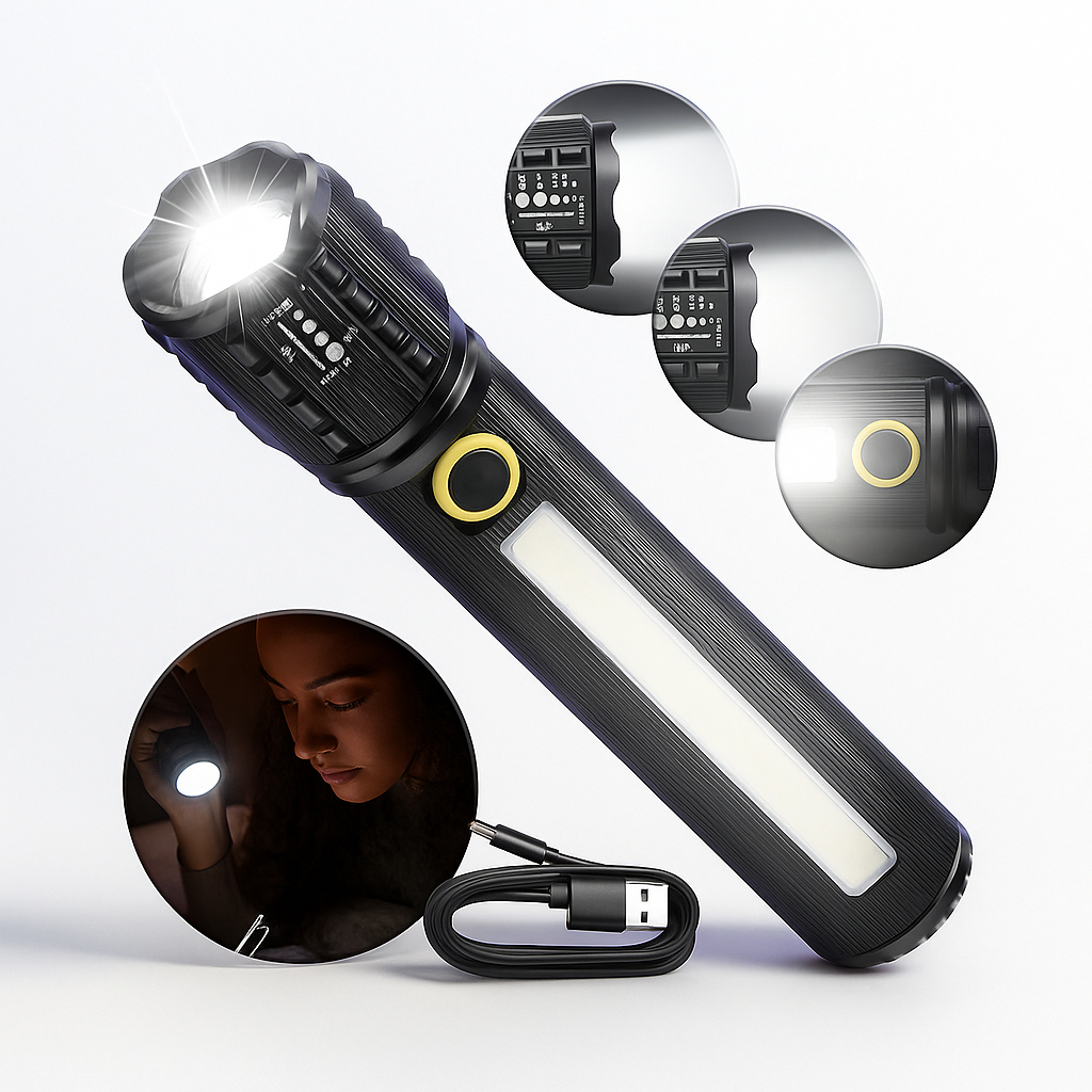 Lanterna Tática Super Led Ultra Potente Zoom Recarregável USB Prova d´ Forte Luz De Emergência